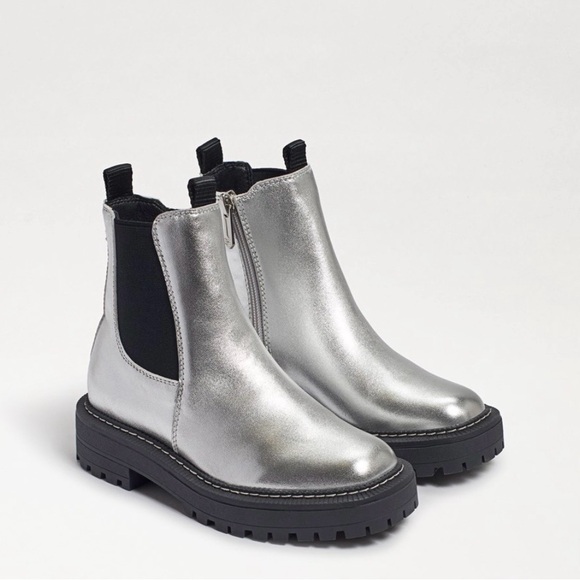 Sam Edelman Other - Sam Edelman Chelsea Silver Leather Ankle Boots with Black Accents